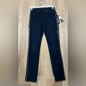 Charlie B skinny dark wash jeans with gems on legs NWT women’s Size 2
